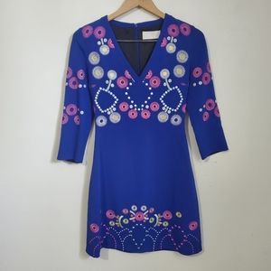 PETER PILOTTO Women's Size 4 US Bohemian Embroidered V-Neck 3/4 Sleeve Dress